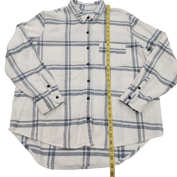 Universal Thread Flannel Shirt Womens Large White Button Up Long Sleeve Cotton - Picture 10 of 11
